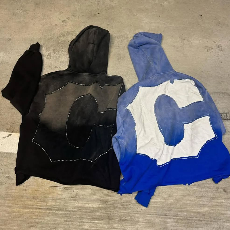 acid wash embroidered zip up hoodie boxy hoodie